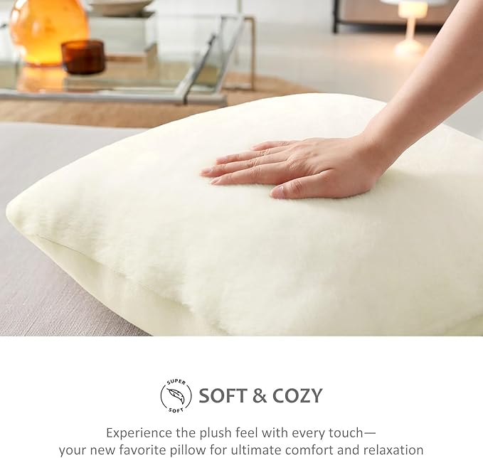 Pallene Faux Fur Plush Spring Throw Pillow Covers 16x16 Set of 2, Soft Fluffy Couch Pillow Covers for Living Room, Cream White