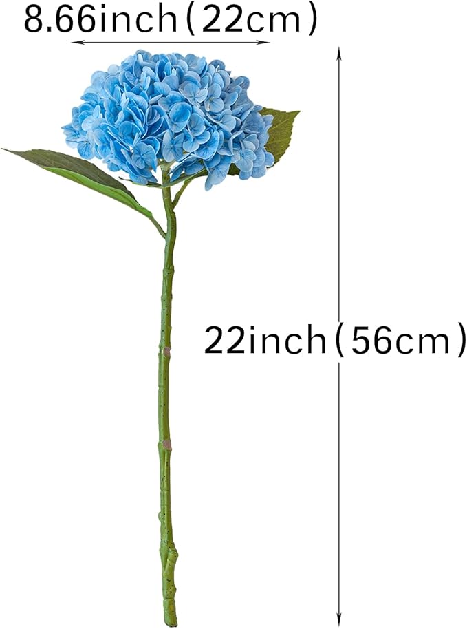 4Pcs 22 inch Lifelike Artificial Hydrangea, 2 Blue & 2 Dark Blue Large Real Touch Flowers Artificial Flowers Dry Flowers Outdoor Wedding Christmas Office Family Party Living Room Table Deco