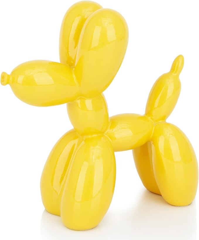 Vibrant Yellow Balloon Dog Statue Decor, 4 inch Small Knick Knacks Balloon Animal for Shelf Decor