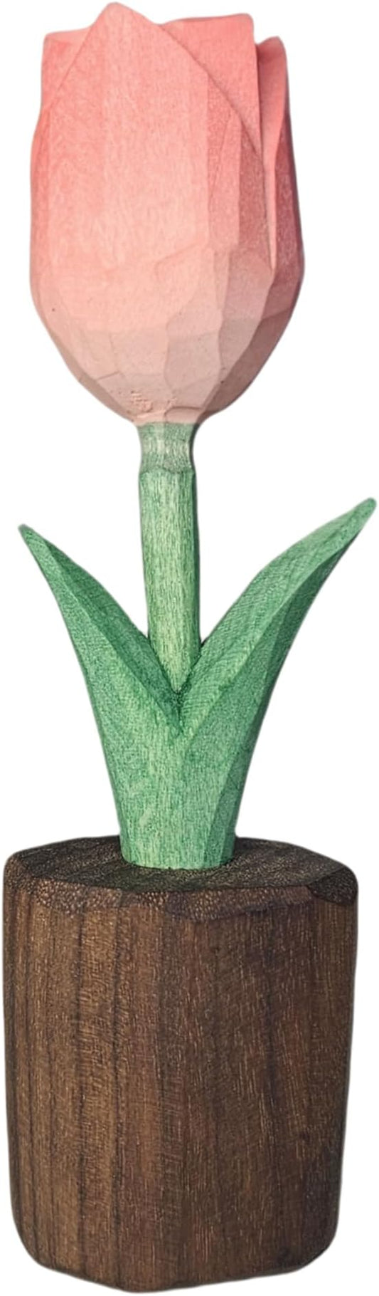 Handcrafted Wooden Tulip Figurine – Elegant Basswood Carved Sculpture, Unique Gift with Premium Gift Box, Ideal for Mother’s Day, Anniversary, Birthday, Home Office Décor (Pink)