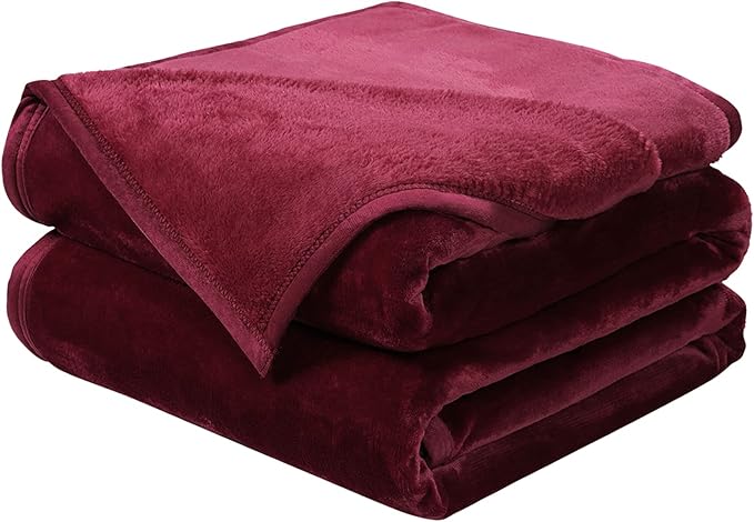 Soft Queen Size Blanket All Season Winter Warm Microplush Lightweight Thermal Fleece Blankets for Couch Bed Sofa,90x90 Inches,Burgundy