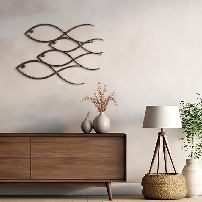 SIGNLEADER Metal Wall Art Decor Fish Minimalist Modern Abstract Wall Sculpture Hangings Home Decoration for Living Room, Bedroom, Bathroom, Kitchen, Outdoor - 18" Bronze