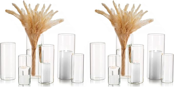 Cylinder Vase Bulk Clear Esmiome - Cylinder Vases for Centerpieces 4 Sets (12Pcs) Hurricane Floating Candle Holder, Glass Vases for Flowers, Decorative Centerpiece for Wedding, 6''+8''+10''(High)