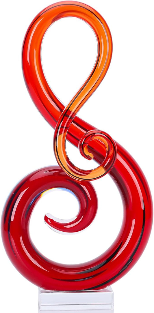 LCCCK 13" H Large Glass Sculpture Red Hand Blown Glass Figurines Art Music Decor, Modern Red Glasses Decor Crystals Statue Knick Knacks- for Luxury Home Living Room Office Console Table Decoration