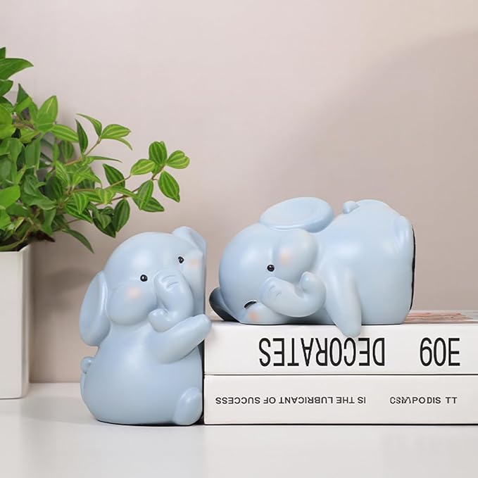 Cute Hug Elephants Decorative Bookends, Unique Book Ends to Hold Books Creative Resin Book Holder Stopper for Home Office Desk Bookshelf Decoration