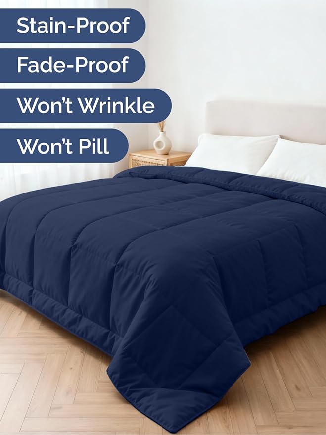 Full Size, Navy Blue Alternative Down Comforter - Warm, Lightweight, Luxury and Breathable Hotel Quality Bedding Set - All Season Fluffy and Cozy Oversized Cooling Microfiber Duvet Insert Comforter