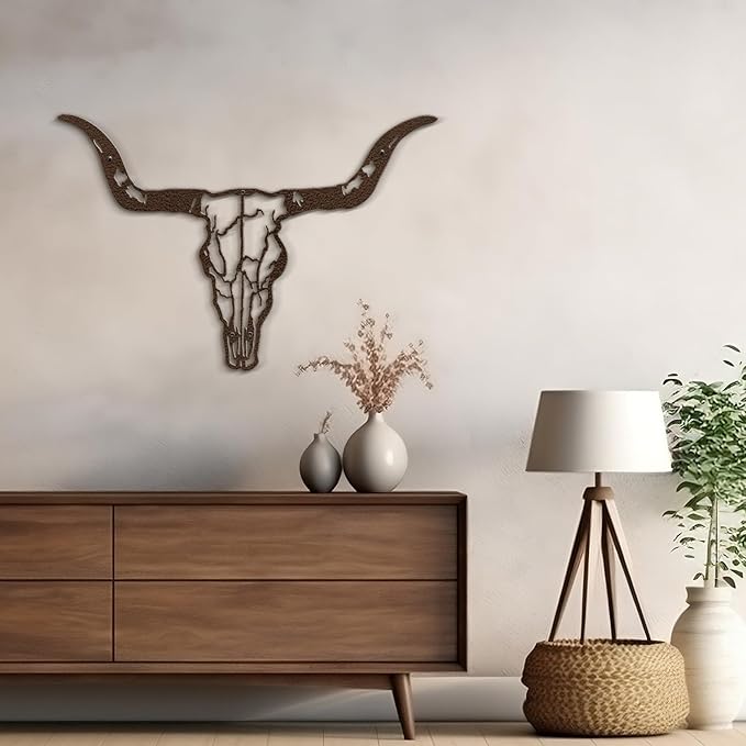 SIGNLEADER Metal Wall Art Decor Bull Head Minimalist Modern Abstract Wall Sculpture Hangings Home Decoration for Living Room, Bedroom, Bathroom, Kitchen, Outdoor - 18" Bronze