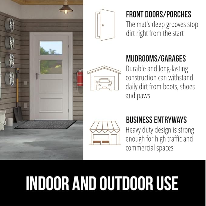 GORILLA GRIP Waterproof Traffic Guard Door Mat, Heavy Duty Entryway Mats, Strong Backing Commercial Utility Rugs for Office Hallway, Garage Floor and Home, Low Profile Carpet, 29x17, Light Gray
