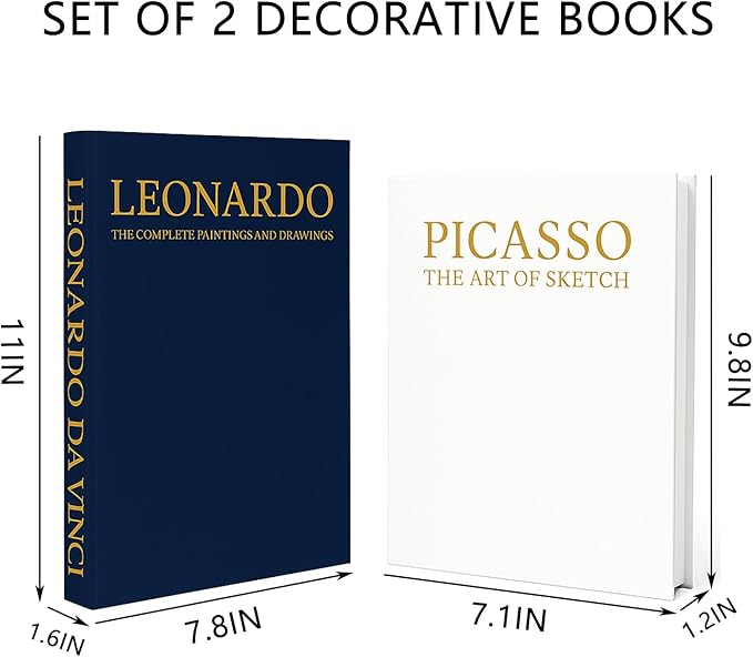 Decorative Book for Home Decor,Aesthetic Fake Books for Coffee Table Decoration Set of 2 Linen,Faux Decor Book Storage Box for Decoration (Dark Blue - White)
