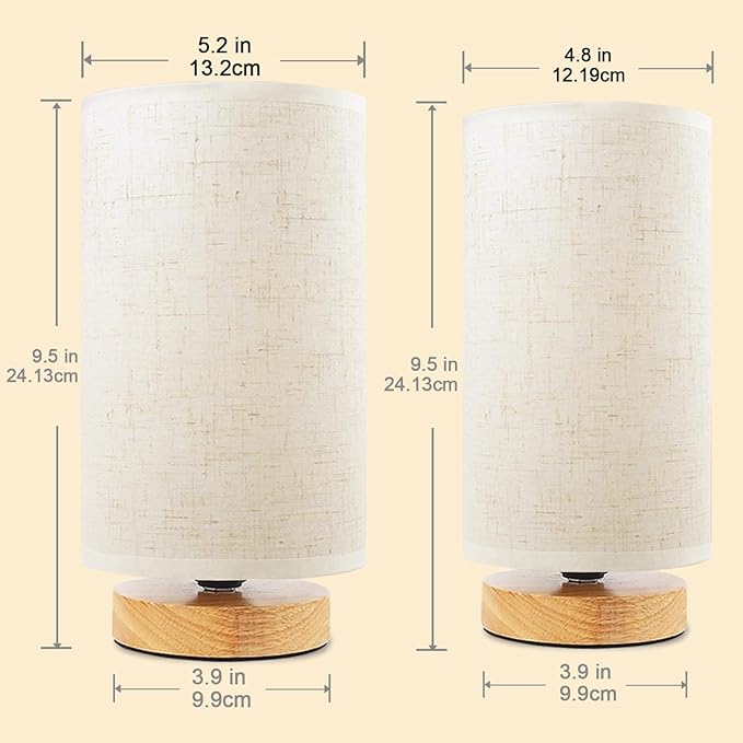 Small Bedside Table Lamp for Bedroom set of 2,Minimalist Wood Base & Round Fabric Shade,Mini Cute Cozy Warm Nightstand Boho Lamp set, Study Desk Night Stand Light for Room, Dorm,Nursery,Living Room