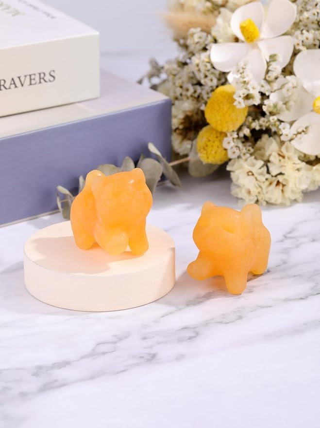Jovivi Natural Topaz Crystal Cat Statue Home Decor Carved Gemstone Cats Figurine Collectibles Pocket Sculpture Pet Memorial Decorative Ornament Gift for Cat Lovers