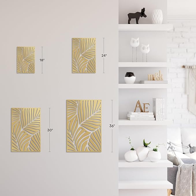 SIGNLEADER Metal Wall Art Decor Gold Leaves Minimalist Modern Abstract Wall Sculpture Hangings Home Decoration for Living Room, Bedroom, Bathroom, Kitchen, Outdoor - 18" Gold