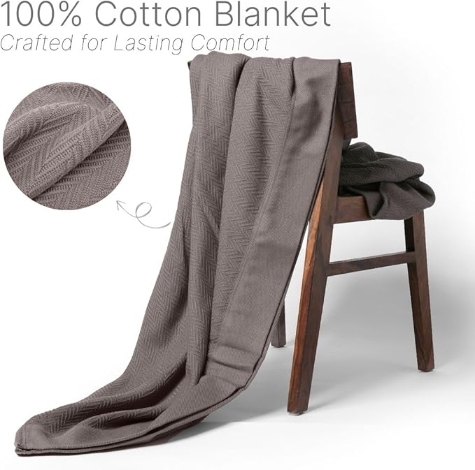 9Threads Luxury Cotton Blankets for King Bed - Blanket for Ultimate Comfort and Warmth, Herringbone Cozy Lightweight,Soft and Breathable Design Ideal for Cuddling for All Seasons Dark Grey