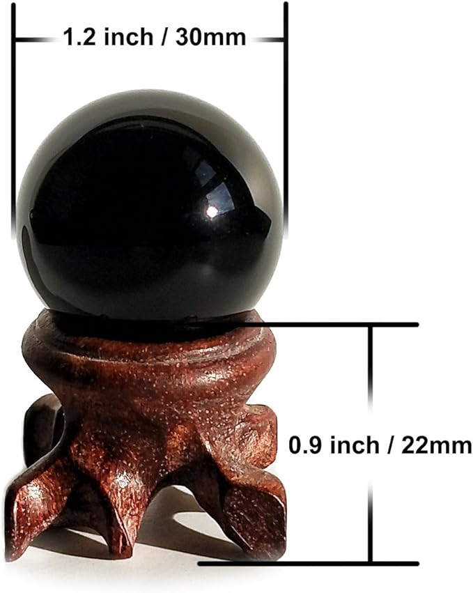 Mina Heal Obsidian Sphere for Meditation, Fortune Telling, and Feng Shui – Large Black Crystal Ball with Stand