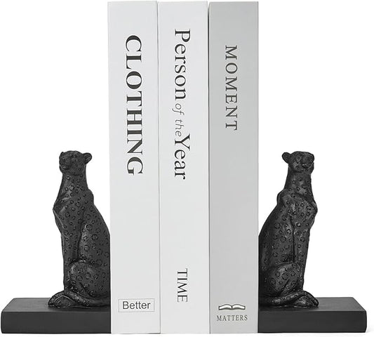 Black Cheetah Bookends, Book Ends for Shelves to Hold Books Heavy Duty, Creative Resin Book Holders for Home Farmhouse Shelves Office Lover Gift