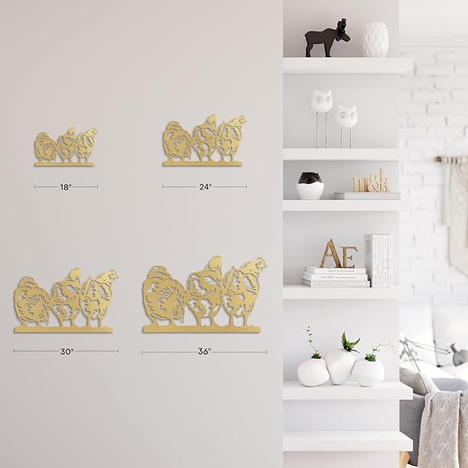 SIGNLEADER Metal Wall Art Decor Farmhouse Trio of Chickens Minimalist Modern Abstract Wall Sculpture Hangings Home Decoration for Living Room, Bedroom, Bathroom, Kitchen, Outdoor - 18" Gold