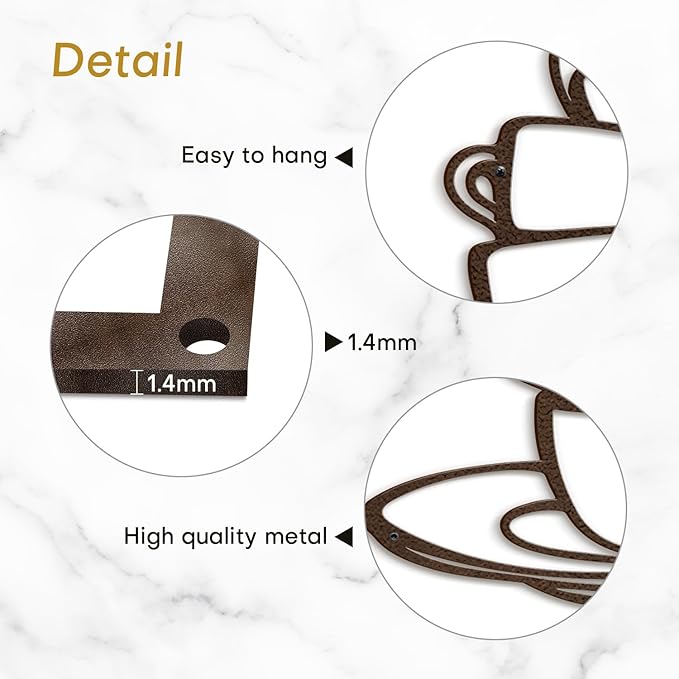 SIGNLEADER Metal Wall Art Decor Coffee Cup Modern Abstract Wall Sculpture Hangings Home Decoration for Living Room, Bedroom, Bathroom, Kitchen, Outdoor - 18" Bronze