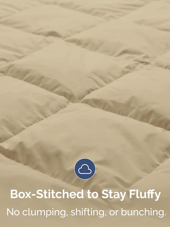 Full Size, Beige Alternative Down Comforter - Warm and Lightweight - Luxury and Breathable Hotel Quality Bedding Set - All Season Fluffy and Cozy Oversized Cooling Microfiber Duvet Insert Comforter