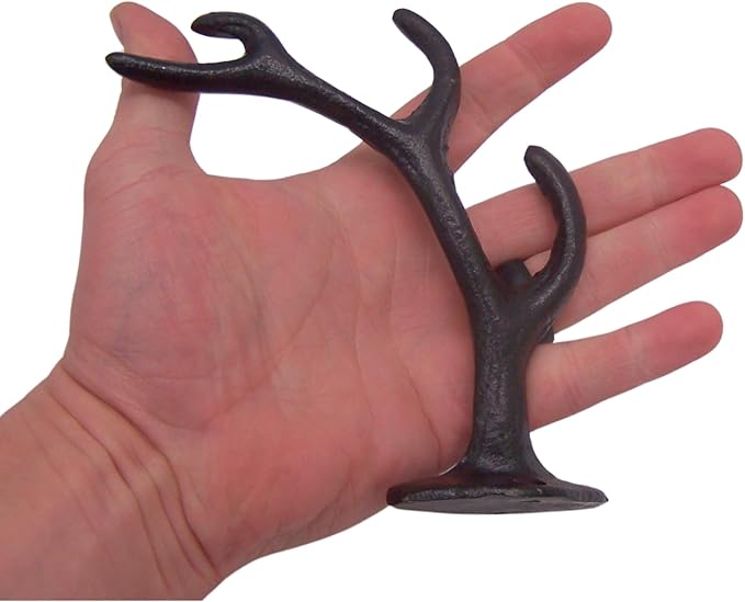Wowser Antler Wall Hooks, Set of 3, Wall Mounted Decoration, Rustic Decor, 5.5 Inches (Black)