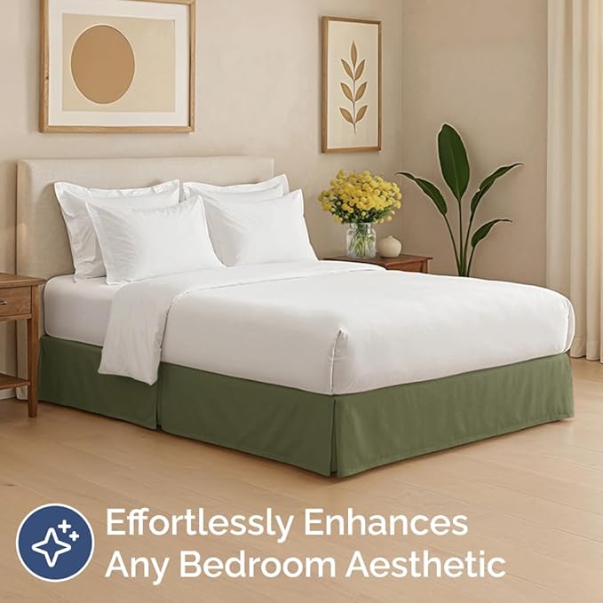 Pleated Bed Skirt Full Size - 3 Sided Pleated Bed Skirt Full - Ultra-Soft, Easy Fit with 15 Inch Tailored Drop - Hotel Quality, Wrinkle & Fade Resistant - for Women, Men, Kids and Teens - Sage Green