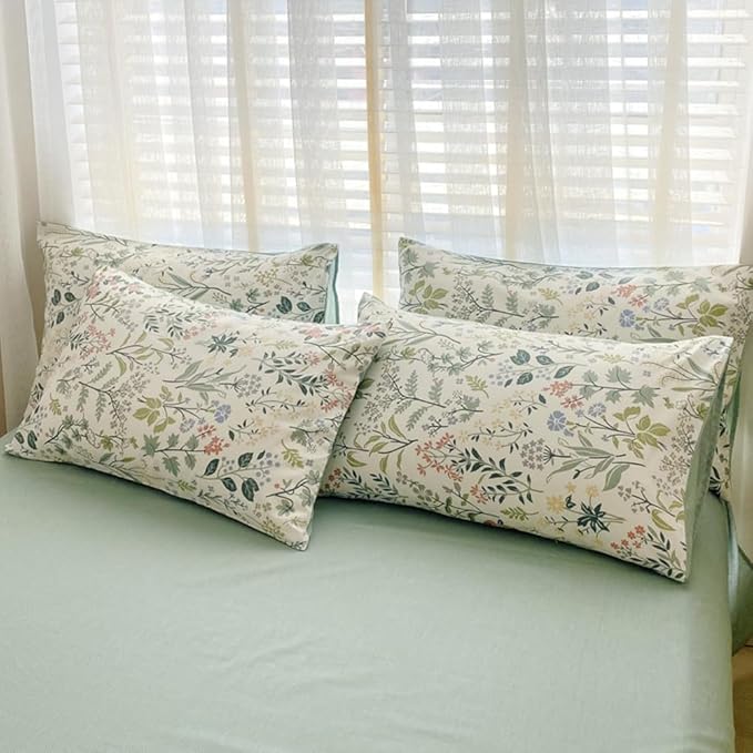 LifeTB Botanical Flower Duvet Cover Twin XL Sage Green Floral Duvet Cover 100% Cotton Wildflower Plants Pattern Floral Comforter Cover with 2 Pillowcases Girl Teen Vintage Floral Bedding Set Twin XL