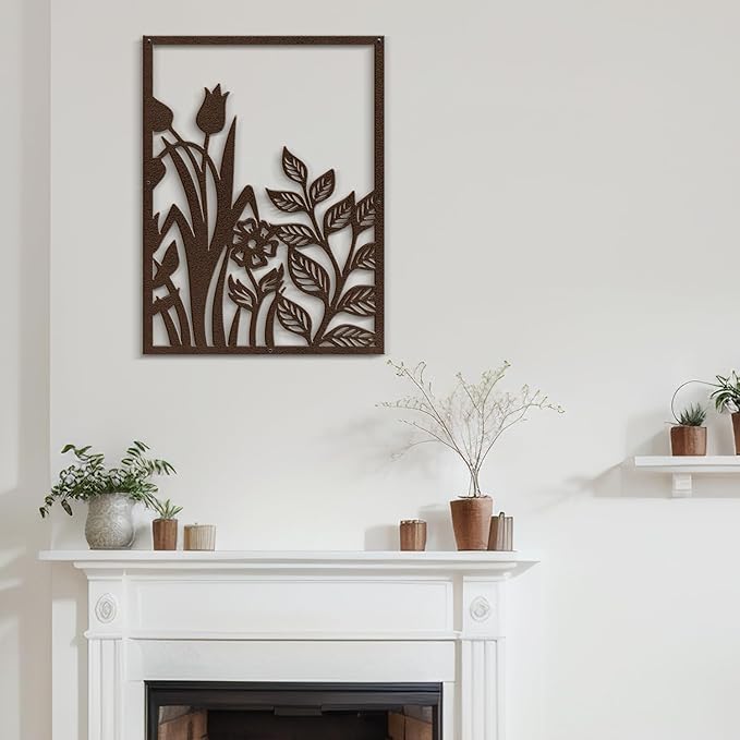 SIGNLEADER Metal Wall Art Decor Botanical Flower Plant Leaves Modern Abstract Wall Sculpture Hangings Home Decoration for Living Room, Bedroom, Bathroom, Kitchen, Outdoor - 18" Bronze