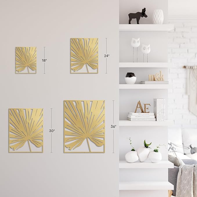 SIGNLEADER Metal Wall Art Decor Big Gold Leaves Minimalist Modern Abstract Wall Sculpture Hangings Home Decoration for Living Room, Bedroom, Bathroom, Kitchen, Outdoor - 18" Gold