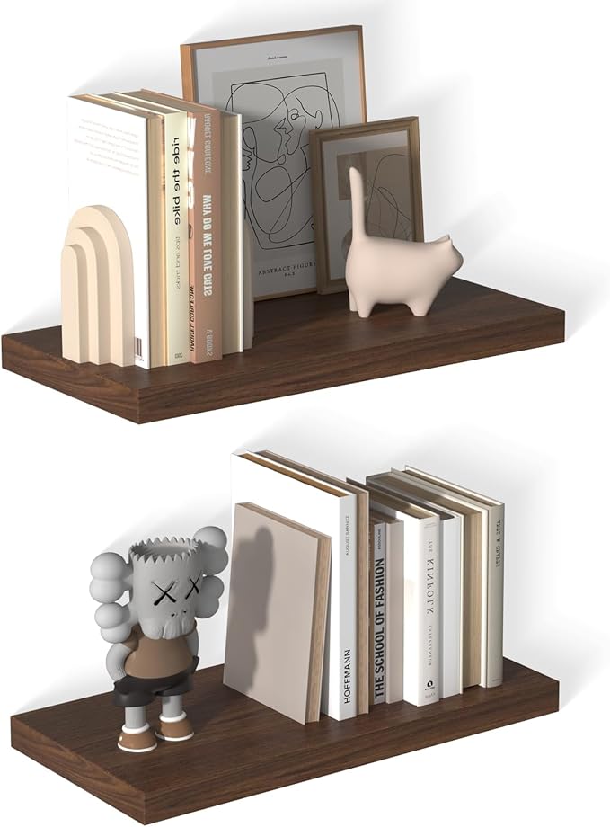 12 Inch Deep Floating Shelves for Wall 2 Pack Floating Shelfs Large Storage Space Wall Decor Display Shelf for Bathroom Living Room Bedroom Kitchen 23.8" W x 12" D x 1.2" H Walnut