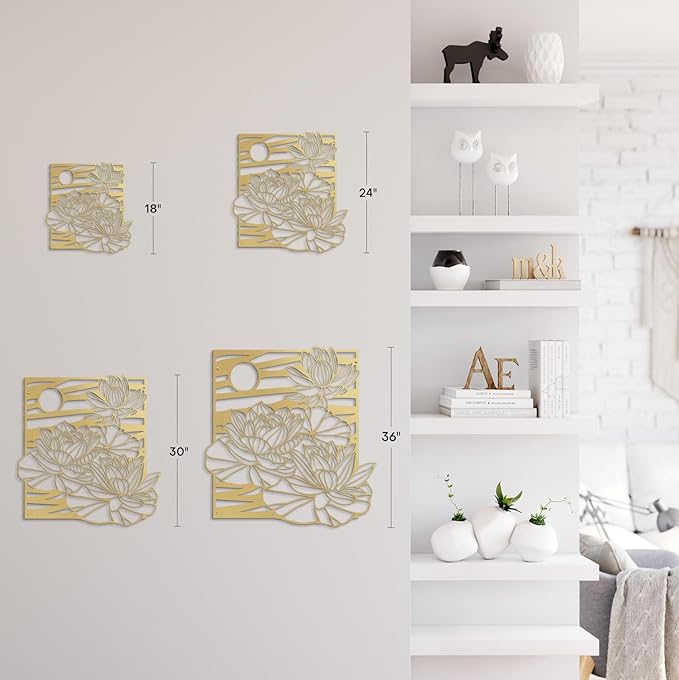 SIGNLEADER Metal Wall Art Decor Lotus, Moonlight Minimalist Modern Abstract Wall Sculpture Hangings Home Decoration for Living Room, Bedroom, Bathroom, Kitchen, Outdoor - 18" Gold