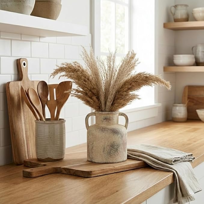 Emotionally Grounded Vase, Vaseking Ceramic Rustic Vase with 2 Handles, 6.1 inch Minimalist Decorative Farmhouse Vases for Home Decor, Living Room, Enterway, Table Decoration, Neutral