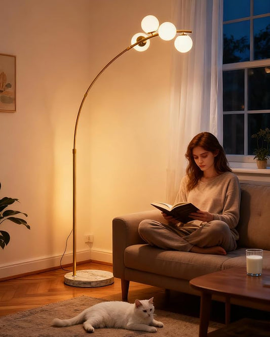 Lightdot 63IN Gold Floor Lamp 4-Lights Globe LED Floor Lamps with 3000K Soft Warm Golden for Wedding/Party, Modern Tall Lamp for Living Room/Bedroom (Bulbs Included)