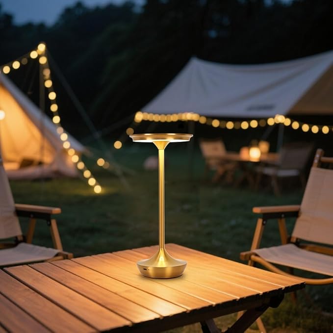 Cordless Table Lamp Set of 2,Portable Rechargeable 6000mAh Outdoor LED Table Lamps,3 Color Stepless Dimming Touch Battery Powered Lamp, Table Light for Restaurant/Patio/Camping/Bedroom(Gold)