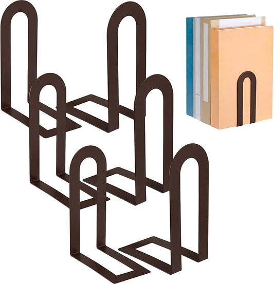 Chunful 6 Pcs Modern Metal Book Ends for Shelves Decorative Small Bookends Book Shelf Organizer Minimalist Design Stopper to Hold Books for Home Office (5.5 * 3.75 * 2.25inch,Bronze)