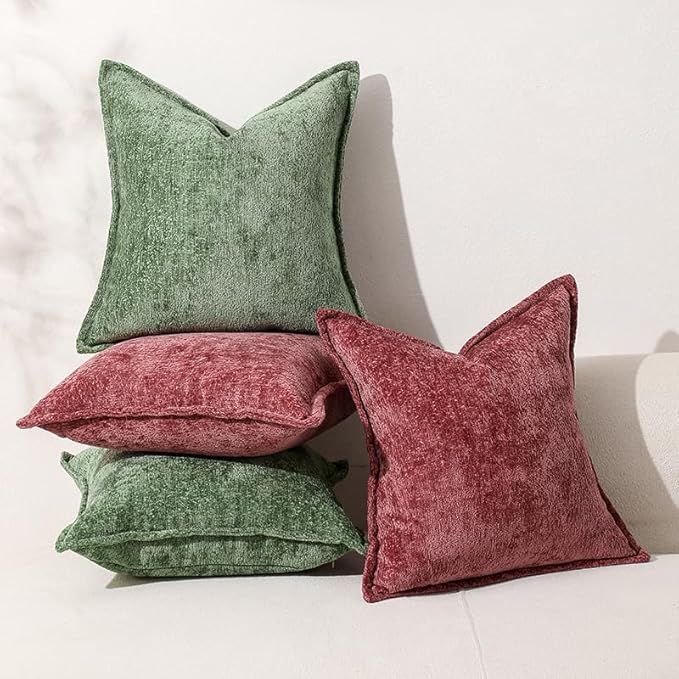 DEZENE Pack of 2 Forest Green Christmas Decorative Throw Pillow Covers 20x20 Cozy Soft Chenille Accent Vintage Square Couch Pillow Covers for Home Decor Bed Sofa Living Room