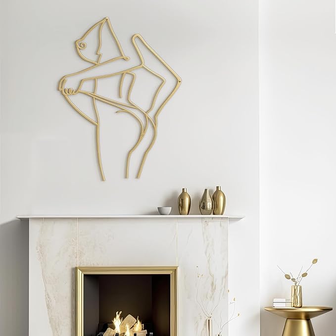 SIGNLEADER Metal Wall Art Decor Woman Body Outline Modern Abstract Wall Sculpture Hangings Home Decoration for Living Room, Bedroom, Bathroom, Kitchen, Outdoor - 18" Gold