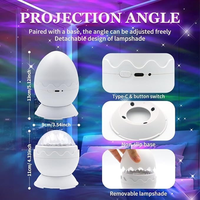 Galaxy Projector Egg Night Light Projector USB-Powered Mood Lighting Adult Kids Night Light Adjustable Colors Lights for Bedroom Aurora Halloween Decorations Christmas Gift