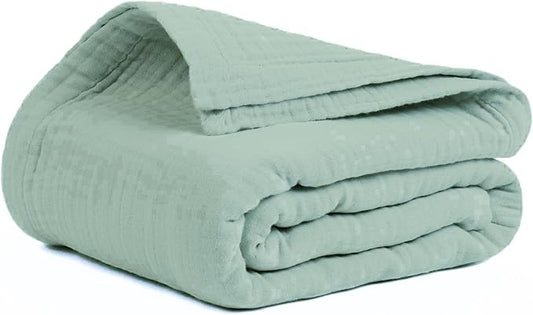 Salt Earth 100% Cotton Muslin Blanket, Gauze Blanket 80"X90" Queen, 4 Layered for Couch, Bed, Living Room,Lightweight & All Seasons Blankets & Throws, Easy to wash,Nature & Skin Friendly (Jadeite)