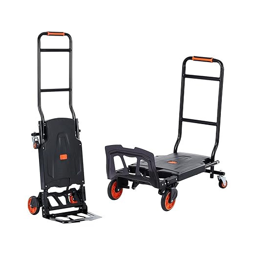 VEVOR Aluminum Folding Hand Truck, 2 in 1 Design 300 Lbs Capacity, Heavy Duty Industrial Collapsible cart, Dolly Cart with Rubber Wheels for Transport and Moving in Warehouse, Supermarket, Garden