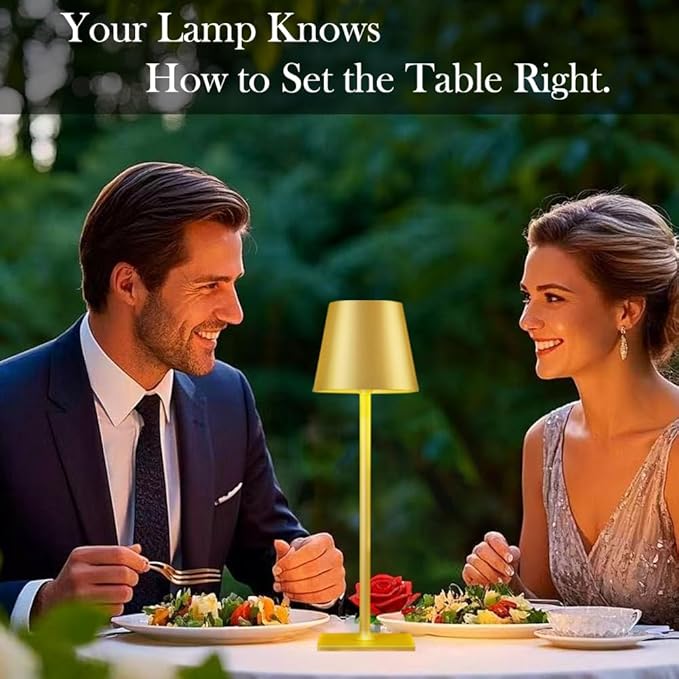 2 Pack Gold Cordless Table Lamps-6000mAh Rechargeable Lamps,Led Tabletop Lighting Outdoor Table Lights for Outside Patio/Restaurant/Dining Table/Kitchen Countertop/Home,Gold Desk Lamp