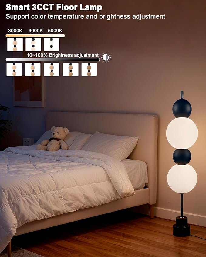 Lightdot Black Globe Floor Lamp with 3 Color Temperatures LED Bulbs,Dimmable Floor Lamps with Touch Switch,Unique Modern Standing Tall Lamp for Bedroom Living Room Home Office