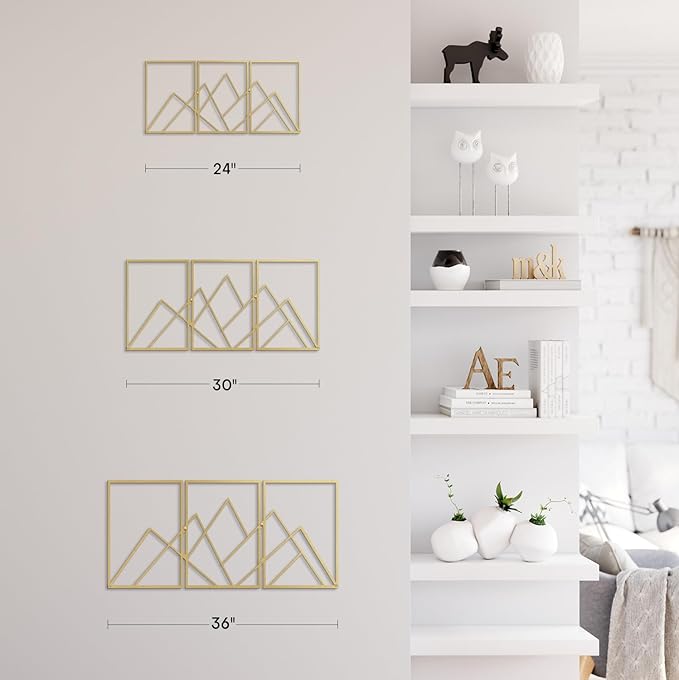 SIGNLEADER Metal Wall Decor Triangle Mountains Line Minimalist Modern Luxury Wall Sculpture Hangings 3D Statue Home Decoration for Living Room, Bedroom, Bathroom, Kitchen, Fireplace, Office - 24" Gold
