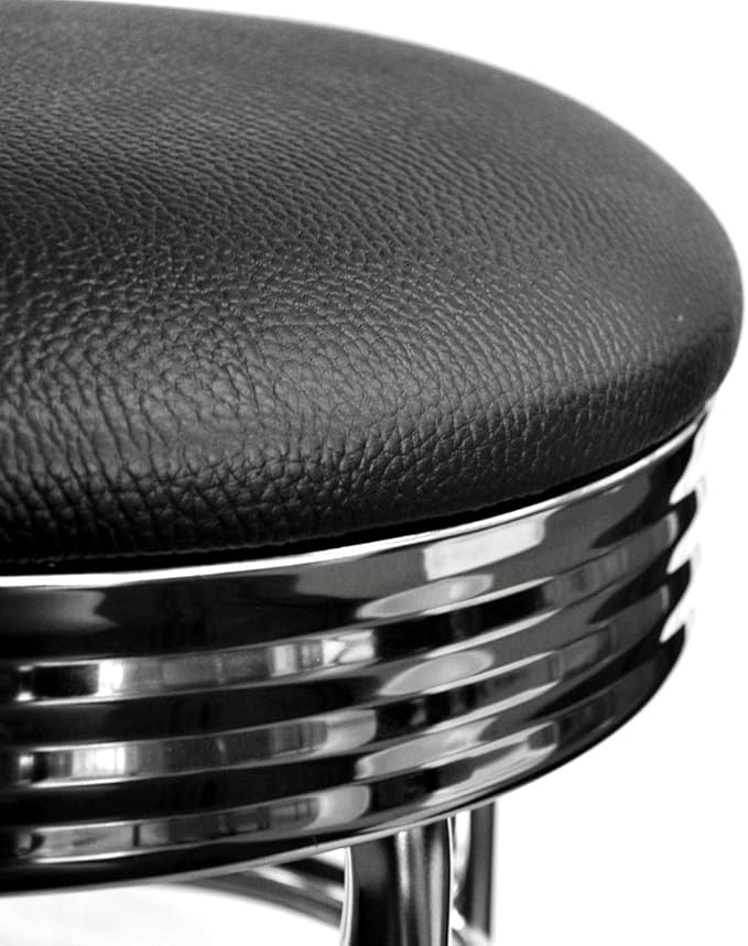TRINITY Heavy Duty 30-Inch Backless Swivel Bar Stool for Kitchen, Garage, or Workshop, Chrome Finish with Faux Leather Seat, 1 Pack, Black