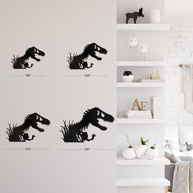 SIGNLEADER Metal Wall Art Decor T-Rex Breaking Out Minimalist Modern Abstract Wall Sculpture Hangings Home Decoration for Living Room, Bedroom, Bathroom, Kitchen, Outdoor - 18" Black