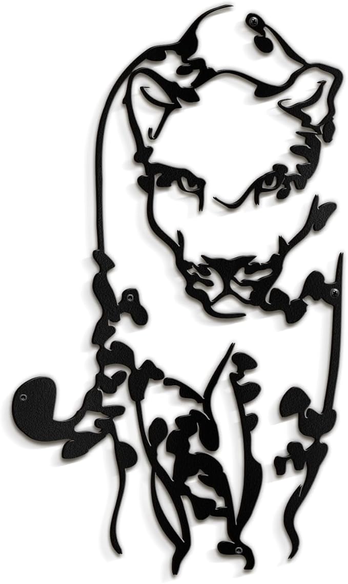 SIGNLEADER Metal Wall Art Decor Leopard Minimalist Modern Abstract Wall Sculpture Hangings Home Decoration for Living Room, Bedroom, Bathroom, Kitchen, Outdoor - 18" Black