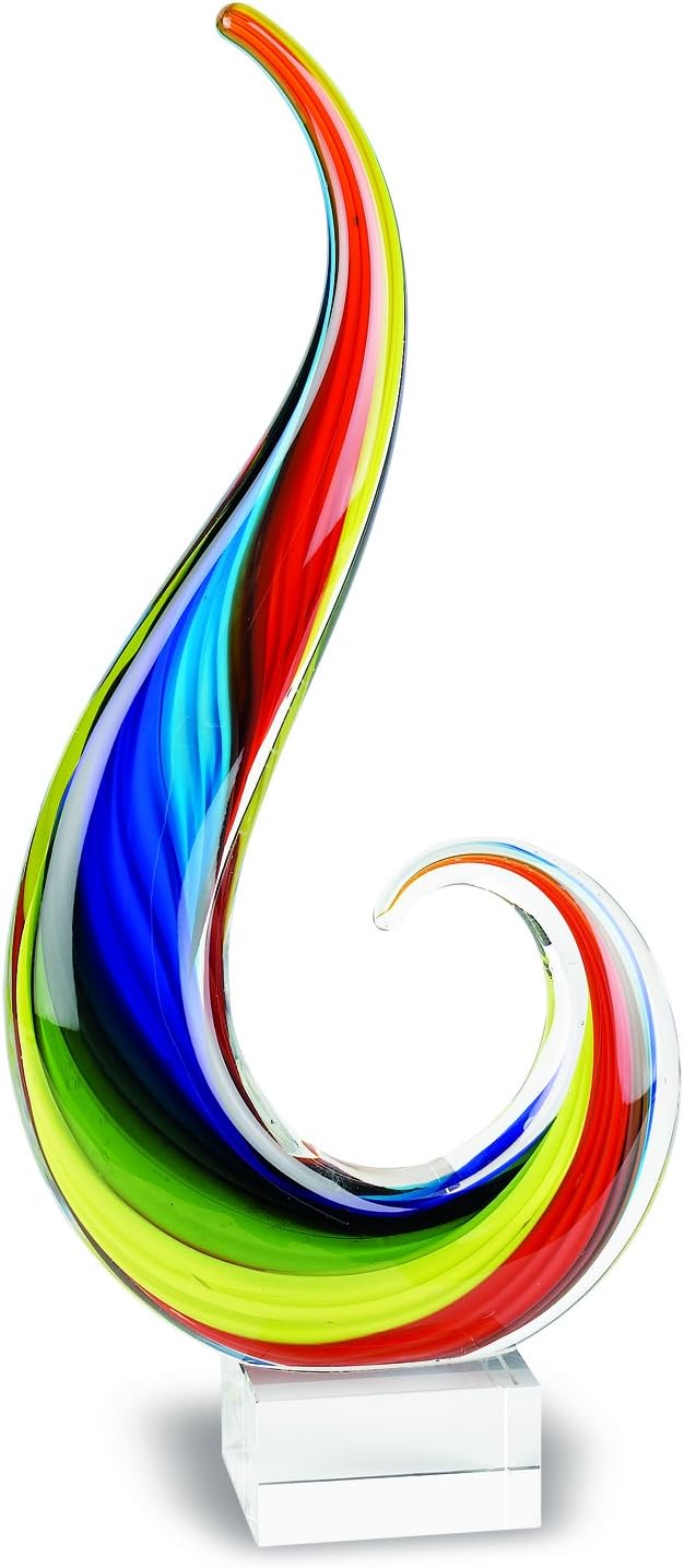 Badash Rainbow Note Murano-Style Art Glass Centerpiece - 12" Tall Mouth-Blown Glass Sculpture on Crystal Base - Contemporary Home Decor Accent Piece