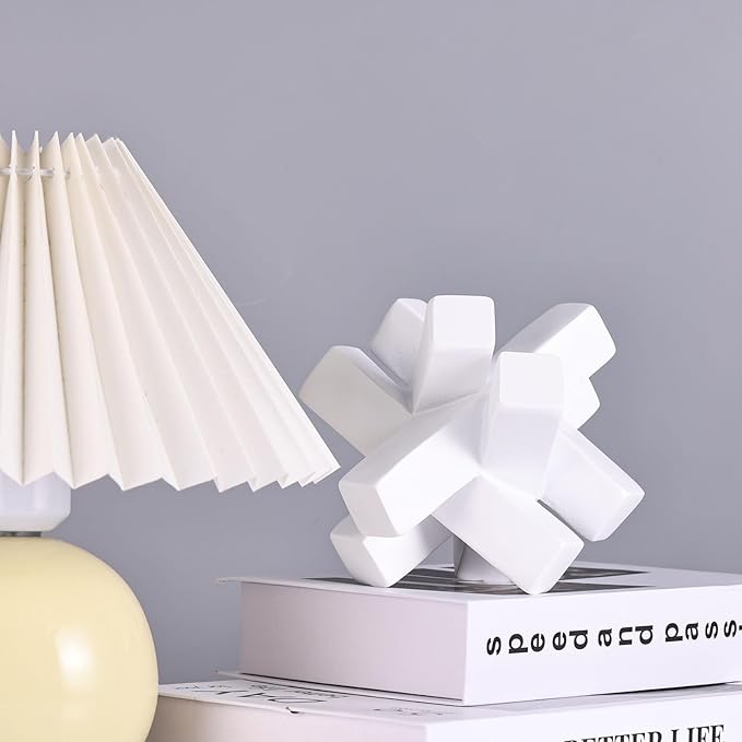 XMGZQ White Knot Statue for Coffee Table Decor,Modern Minimalist Geometric Knot Sculpture and Figurines,Abstract Art Line Decorative Ornaments Knick Knacks for Shelves,Bookcase,Console,Tabletop,Entry