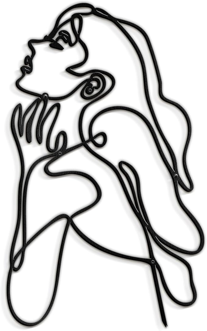SIGNLEADER Metal Wall Art Decor Body Line Woman Body Drawing Line Modern Abstract Wall Sculpture Hangings Home Decoration for Living Room, Bedroom, Bathroom, Kitchen, Outdoor - 18" Black