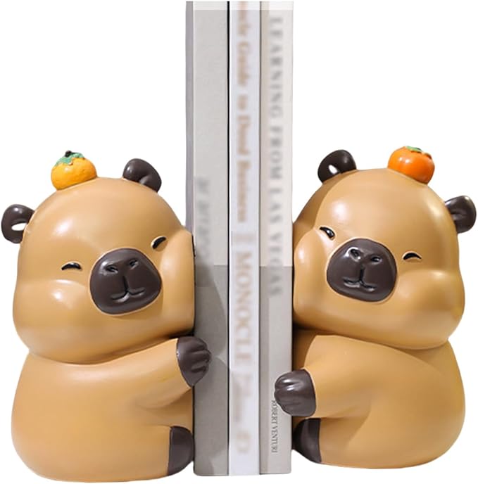 Cute Hug Capybara Decorative Bookends, Unique Animal Book Ends to Hold Books Creative Resin Book Holder Stopper for Home Office Desk Bookshelf Decoration