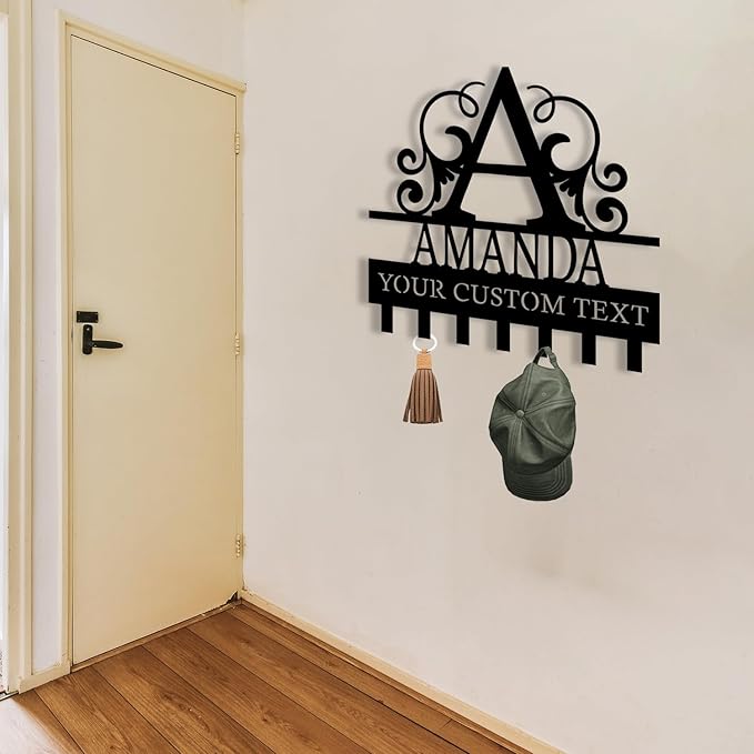 Personalized Monogram Metal Key Holder for Wall, Metal Wall Mount Custom Name Hooks, Key Hanger Decor, Key Rack Wall Mount for Front Door, Key Organizer for Hallway, Wall Key Rack, Housewarming Gift