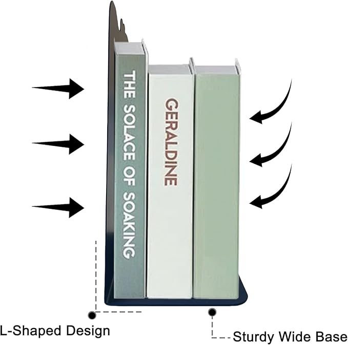 2 Pack Metal Bookends,5.3"x3.9"x8"Non-Slip Darkblue Cartoon Dinosaur Book Stopper,Heavy Duty Premium Space-Themed Decorative Book End, Supports for Kids Children Shelves,Room,School,Learning Gifts